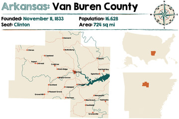 Large and detailed map of Arkansas - Van Buren county