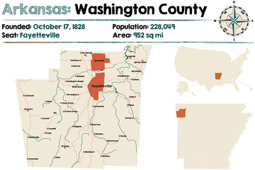 Large and detailed map of Arkansas - Washington county