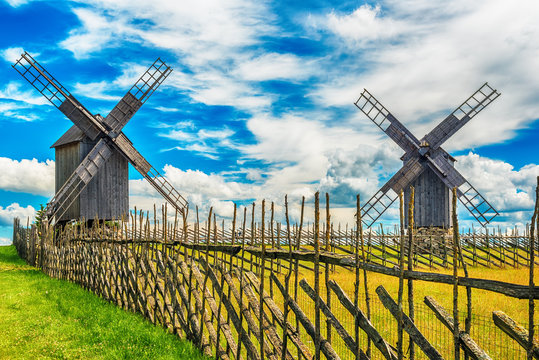 Saarema Island, Estonia: Angla windmills in Leisi Parish

