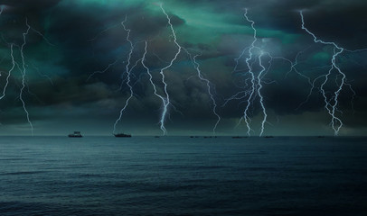 lightning in the sky over the sea