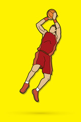 Basketball player jumping and prepare shooting a ball graphic vector