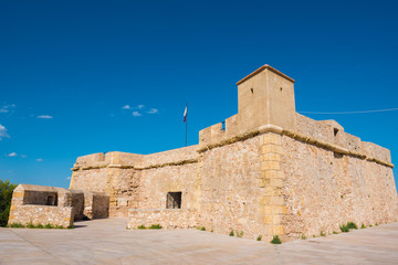 A fortress in the city of L'Ametlla de Mar, Tarragona, Catalunya, Spain. Copy space for text.