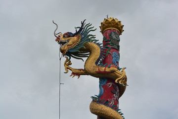 Chinese dragon climbing a pillar