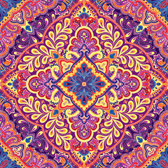 India paisley pattern, decorative textile, wrapping, pillow or kerchief decor. Boho style vector design. - 166460024