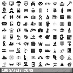 100 safety icons set, simple style 