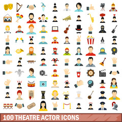 Fototapeta premium 100 theatre actor icons set, flat style