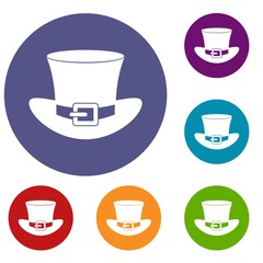 Top hat with buckle icons set
