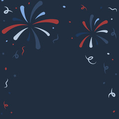 Dark blue background with colorful patriotic confetti and fireworks