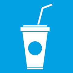 Paper cup with straw icon white
