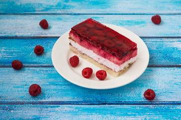Biscuit cake with raspberries