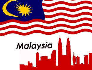 Illustration of malaysia flag and city of kuala lumpur.