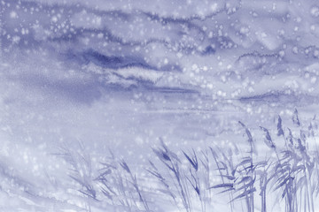 Rainy evening at the seashore watercolor background