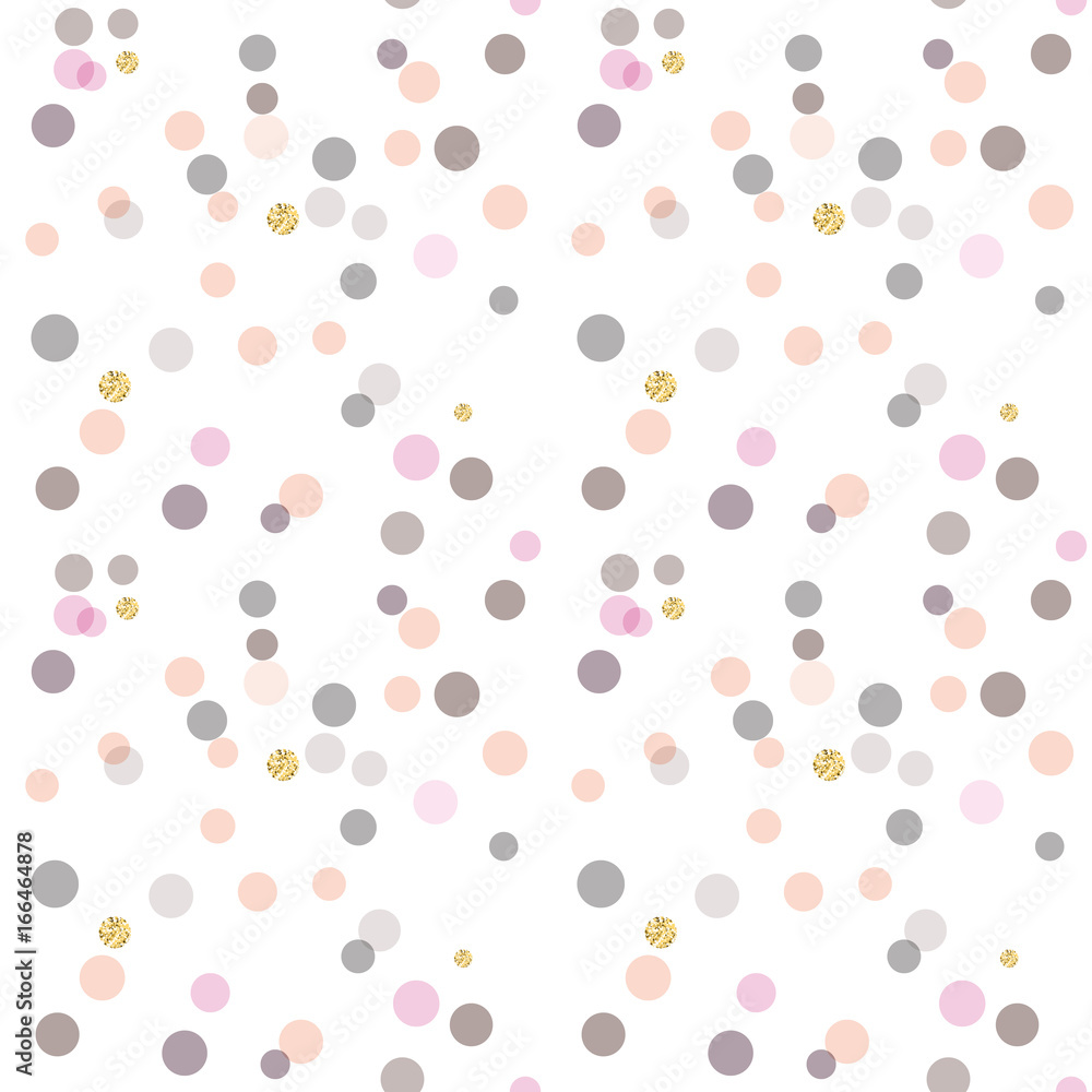 Poster Modern Abstract Vector  Confetti Background. Seamless pattern in soft pastel colors and golden glitters. Festive party repeat.
