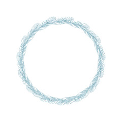 Vector botanical illustration with a wreath made of stylized hand drawn  leaves.