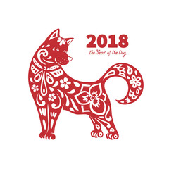 Dog is a symbol of the 2018 Chinese New Year. Design for greeting cards, calendars, banners, posters, invitations.