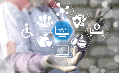 Monitoring Heart beat - Medical Hospital Treatment concept. Doctor offers heart pulse icon on...