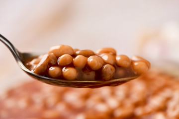 spoon with baked beans
