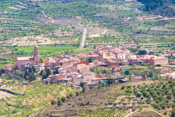 View of the forest and city in the province of Catalonia, Spain. Top view.