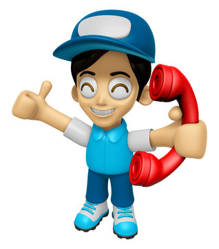 3D Delivery Service Man Mascot Please Call Me Today. Work And Job Character Design Series 2.