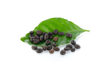 coffee bean with coffee leaf isolated on white background