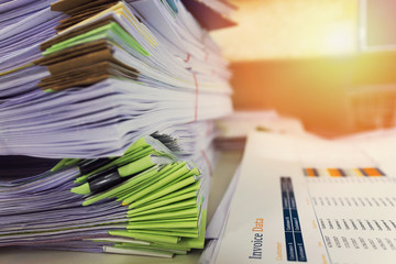 Pile of unfinished a bundle documents on office desk, Stack of business paper