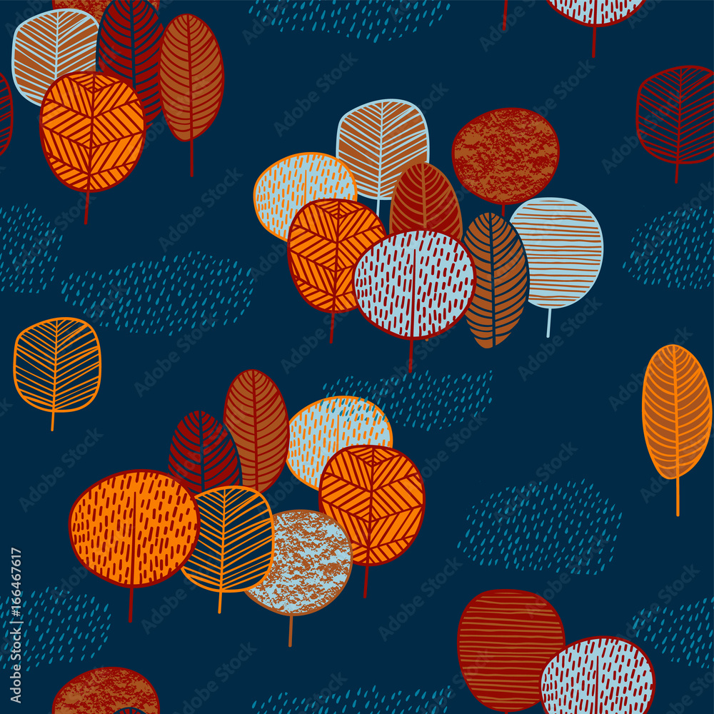 Poster Abstract autumn seamless pattern with trees.