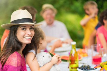 Lunch in the garden for multi generation family