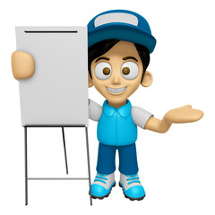 3D Delivery Service Man Mascot is concise explanation of a whiteboard. Work and Job Character Design Series 2.