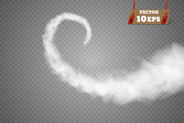 Vector airplane condensation trail. Smoke isolated on transparent background