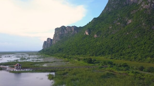 Aerial Drone View of Sam Roi Yot Mountain National Park in Kui Buri District, Prachuap Khiri Khan Province, Thailand
