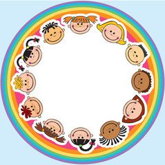The world children in a circle kids smile white background
