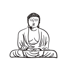 Buddha statue hand drawn icon isolated on white background vector illustration. Indian ethnic culture element.