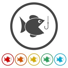 Fish and fish hook icons set - Illustration 
