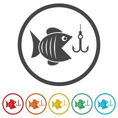 Fish and fish hook icons set - Illustration 