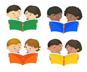 Cartoon kids reading book vector