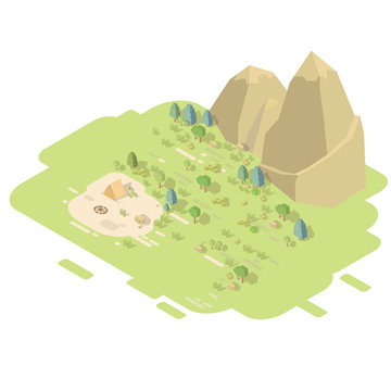Isometric landscape with mountains