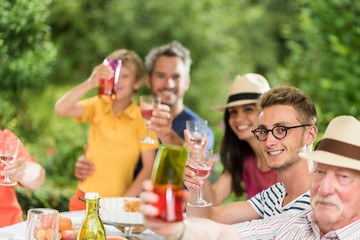 Lunch in the garden for multi-generation family