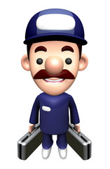 3D Technician Character holding a bag with both hands.