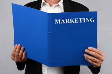 Homme d'affaires consultant le dossier marketing 