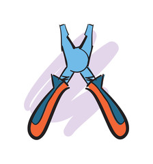 Cartoon pliers icon. Tool for apartment renovation, interior design instrument isolated vector illustration.