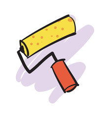 Cartoon painting roller icon. Tool for apartment renovation, interior design instrument isolated vector illustration.