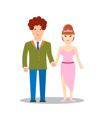 Happy young lovely couple icon vector illustration isolated on white background. Happy bride and groom couple. People relationship, family concept in flat design.