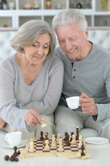 Portrait of senior couple playing chess