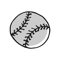 Baseball ball hand drawn icon isolated on white background vector illustration. American ethnic culture element, traditional symbol.