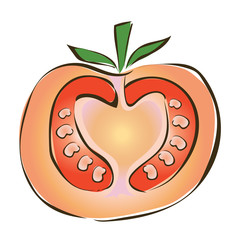 Juicy slice of tomato. Vector illustration, isolated on white background.