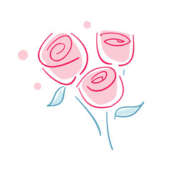 Happy valentine day isolated icon with roses. Love and wedding romantic symbol, just married hand drawn vector illustration.