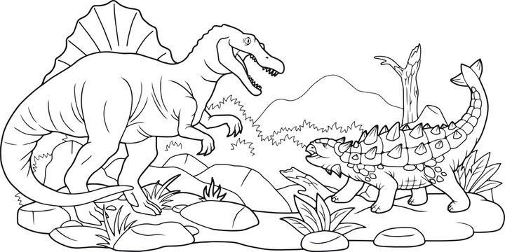 cartoon dino battle, coloring book