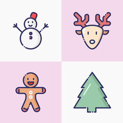 Christmas and New Year thin line symbols for web page, banner, invitation, greeting card, print media. Vector illustration.
