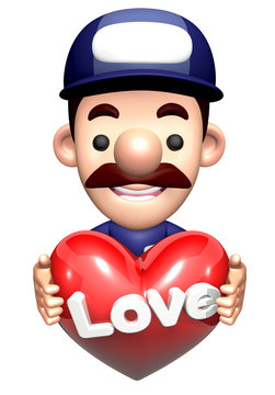 3D Repair Person Character is holding a Heart.