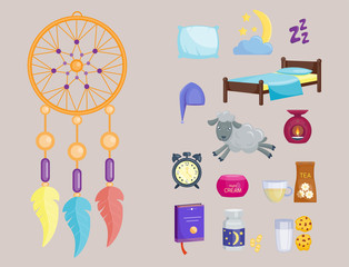 Sleep icons vector illustration set collection nap icon moon relax bedtime night bed time elements.